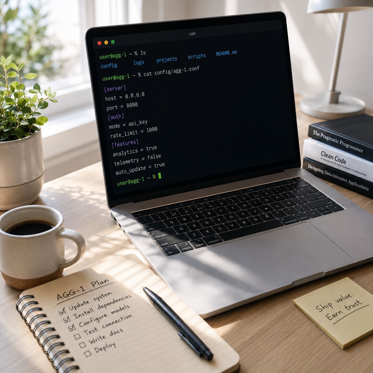 A supported setup session at a desk