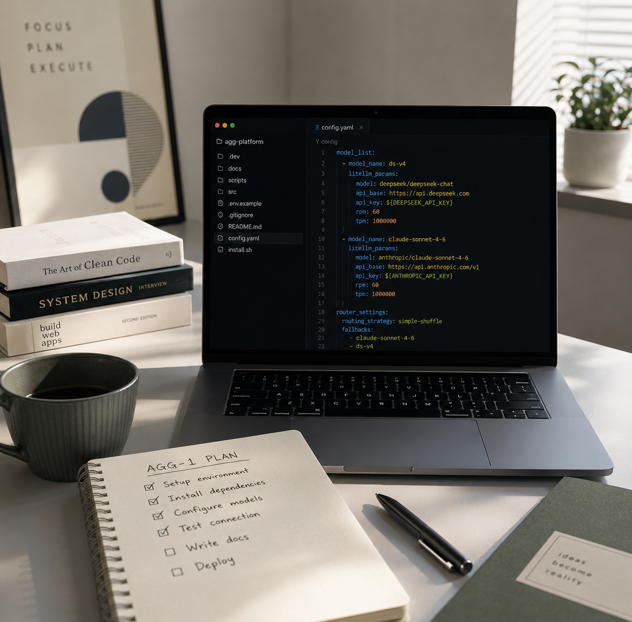 Handover notes next to a finished setup